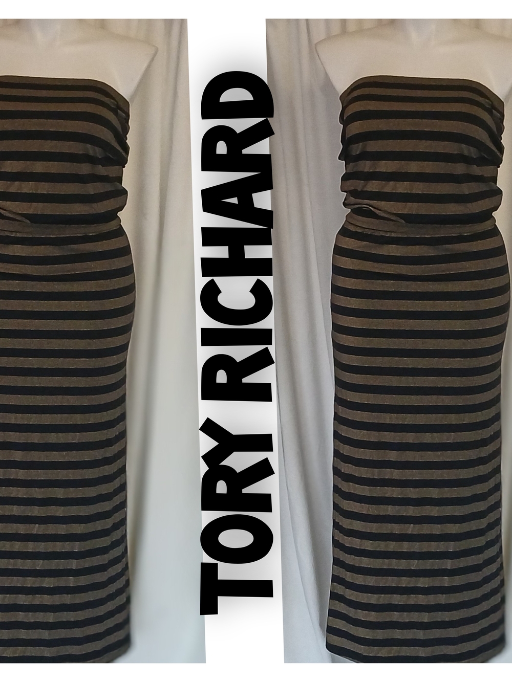 Tori Richard Striped Strapless Maxi Dress in Black and Brown